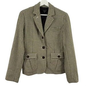 Talbots Houndstooth Wool Blend Blazer Jacket Size 8 Classic Preppy Workwear
